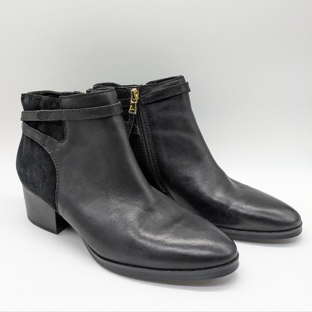 LRL Damara Black Leather Suede Wedge Heel Ankle Boot 9